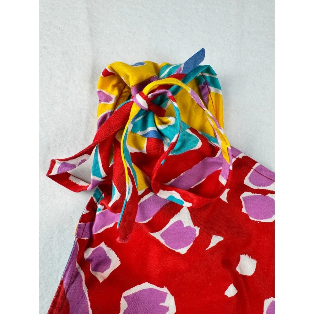 Vintage 80's Jackie Taub Geometric Print Medium Midi Sun Dress Multicolor
